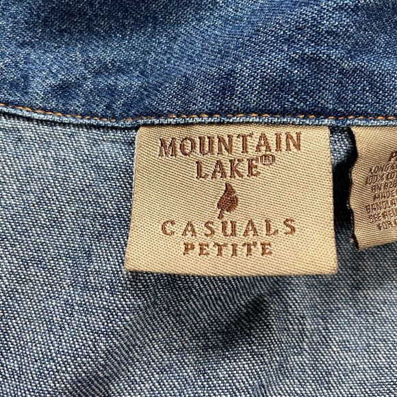 Mountain Lake Denim Jean Jacket Womens Petite Large Button Down Embroidered Boho - Picture 4 of 13